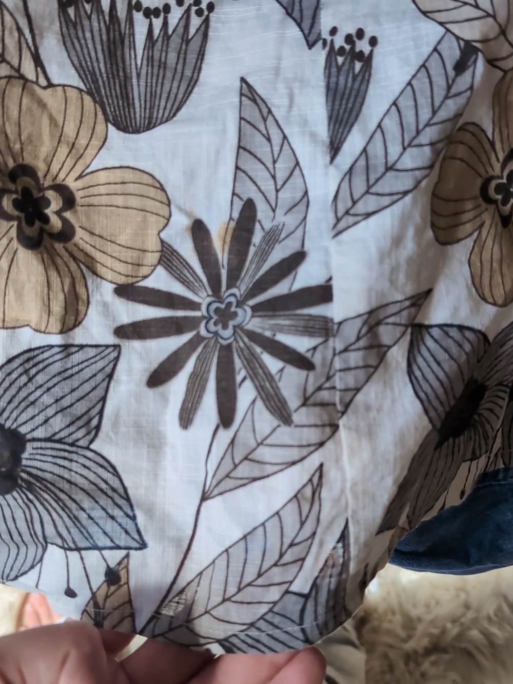 Y2K Floral A-Line Skirt Cream Black Cream Size Small Vintage Cotton Boho Twee - Picture 9 of 10